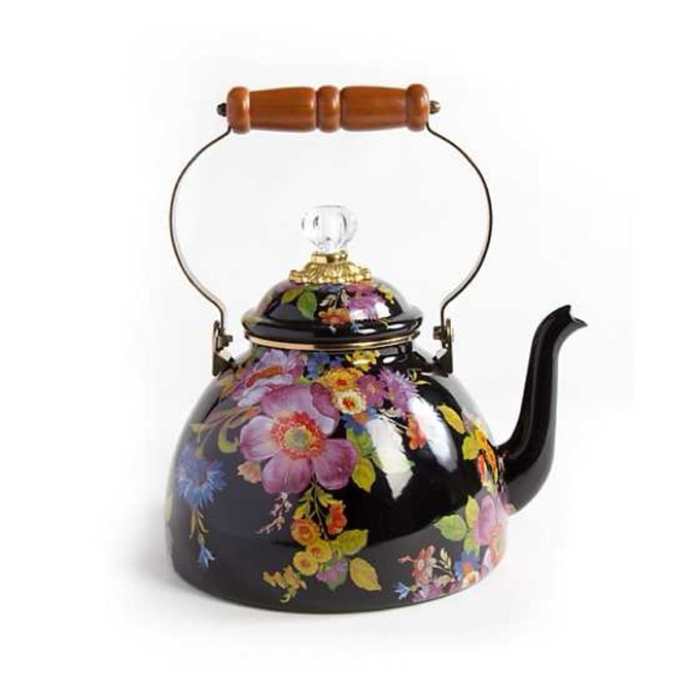 Mackenzie Childs 3Q Black Floral Teapot